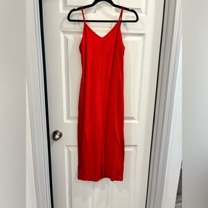 Stretchy Red Dress with button decor